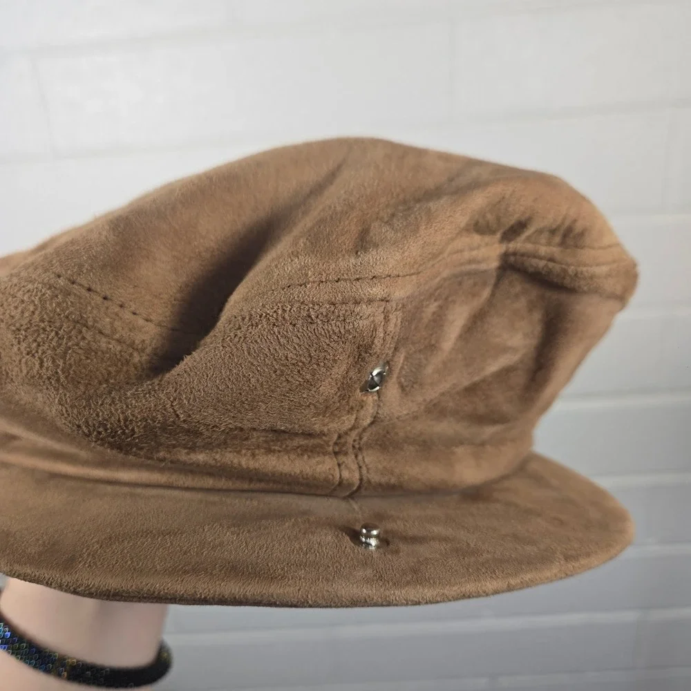 Newsboy Cap Juniors‎ Brown Faux Suede Cabbie Baker Boy Hat Flat Cap Y2K